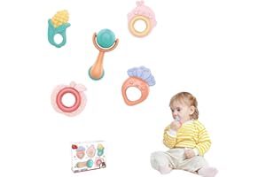 YUMBOT Hochet Bebe Jouet de Dentition Ensemble,Jouets de dentition à mâcher pour tout-petits,D'éveil Jouet Bain Bébé Cadeau Enfant,Hochet de préhension nouveau-né, anneau de dentition sensoriel 0-9 Mois
