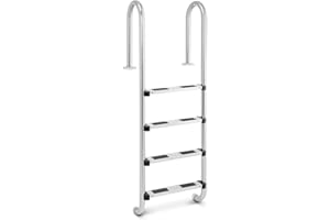 Uniprodo Uni_Pool_Ladder_1570 Poolleiter Edelstahl 4 Stufen Schwimmbadleiter 180 kg Tiefbeckenleiter Enger Holmbogen