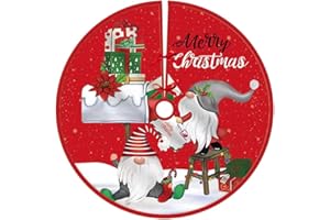 CONSTPROG Falda para árbol de Navidad, 90 cm, color rojo y verde, tapete para árbol de Navidad, tapete para árbol de Navidad con estampado de gnomo de Papá Noel, adornos para árbol de Navidad, decoración