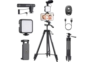 CAMOLO Vlogging Kit, Smartphone Vlog Kit mit Mikrofon mit LED-Licht, Telefonstativ 53 Zoll mit drahtloser Fernbedienung, Vlogging Kamera für YouTube mit Stativ