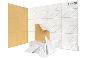 Topnaca 18 Pack Sound Proofing Panels, 12''×12''×0.4'' Self-Adhesive Acoustic Panels, High Density Decorative Sound Absorbing Panels, Office, Recording Studio, Studio (White)