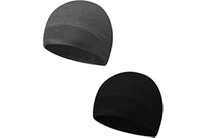REBUCINA 2 Pcs Skull Caps Beanie, Unisex Lightweight Night Cap, Multifunctional Thin Cotton Beanie Hat Soft, Winter Warm Windproof Cap, Cycling Helmet Liner Cap, for Running, Chemo, Sleeping, Cycling