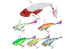 Senvenelec 6pcs (12g) appât de pêche 3D Eye, appât pêche Dur ViB, appât métallique ViB, avec Poils de Queue, avec épingles, Conception à Double Crochet.