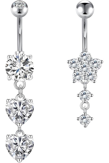Piercing Nombril 14G Acier Chirurgical - 5 Modèles Avec Cristaux CZ, Pour Femme Et Fille