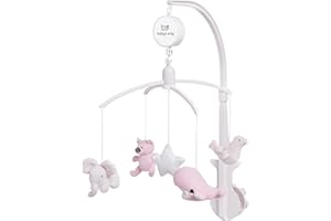 ‎BO BABY'S ONLY Baby's Only - Musik Mobile Baby - Mit gestrickten Figuren - Baby Spieluhr mit Musik - Einfach anzubringen - Mobile Baby mit Musik - Sanfte Farben - Für Mädchen - Klassisch Rosa/Baby Rosa/Weiß