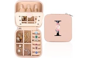 WALLFID Travel Jewellery Box,Alphabet Jewellery Organiser,Portable Jewellery Box,Small Travel Jewellery Storage Case with Mirror,Birthday Gift for Women,Mothers Birthday Valentines Day Gift Ideal(I)