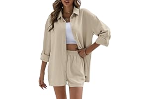 Geagodelia Set di Pantaloncini da Donna 2 Pezzi Camicia a Manica Lunga + Pantaloncini Tuta Completa Elegante per Autunno Primavera Regalo