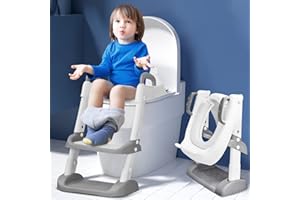 Toilettensitz Kinder mit Treppe, BelonLink baby Toilettentrainer faltbar, Kindertoilette mit Leiter und Griffe, Toilettenaufsatz für Jungen und Mädchen mit Weichem Kissen, rutschfeste Stufen