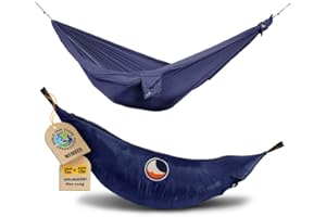 Ticket to the Moon Hamac Parachute King Size - Bleu Marine | Hamac extérieur 320 x 230 cm & Seulement 700 g - hamac léger en Nylon, Montage Facile Original Depuis 1996