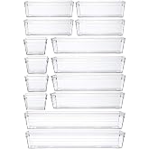 Grace Store 14 Pcs Clear Plastic Drawer Organiser Trays Desk Versatile Kitchen Drawer Organiser Storage Tray for Makeup Bedro