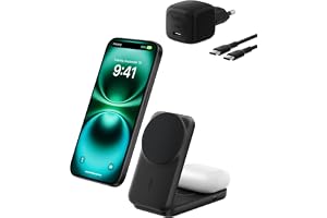 Belkin UltraCharge 2-i-1 Magnetisk Trådlös Laddare med Qi2, 25 W - Svart | Qi2.2-certifierad, Kylning, USB-C port, Laddningsstation med MagSafe för iPhone, Apple Watch och AirPods, 45 W Strömförsörjn.