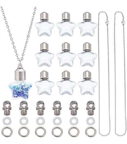 SUNNYCLUE 10x Glasfläschchen Halskette Set - DIY Wunschflaschen Tropfen & Herzform