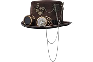 BPURB Mujeres Hombres Steampunk Sombrero de copa con gafas Gothic Gear Sombrero de Halloween Cosplay Party Accesorios para sombreros