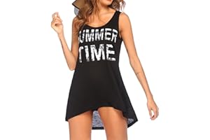 Ekouaer Damen Strandkleid Sommer Strandtunika Kurz Bikini Cover Up Bademode Strand Shirt Ärmellos Strandponcho, S-2XL