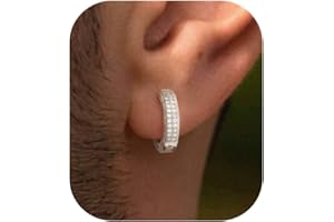 PRTGL Mens Earrings - 14ct Gold Plated/White Gold Plated Silver Cubic Zirconia Huggie Hoop Earrings