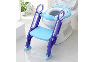 DDMINE Toilettensitz Kinder mit Treppe, Kinder Toilettensitz Toilettentrainer, Weicher WC Sitz, Faltbar Kindertoilette WC Sitz Töpfchentrainer für V-, U- oder O-förmige Toiletten (Blau violett)