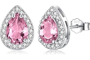 SNORSO Clous D'oreilles Argent Pour Femme Fille,Boucles d'oreilles Zircon Cubique Carré/Rectangle/Coeur/Goutte d'eau/Ronde, Boucles d'oreilles Pierre de Naissance Coloré,Cadeau Anniversaire Mariage