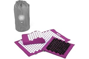 ‎BODHI Bodhi VITAL Akupressurmatte Deluxe-Set SOFT | Massagematte im günstigen Set mit Kissen, Fußmatte & Tasche | Massagematte gegen Rücken- und Nackenschmerzen | Nadelkissen für Füße | aubergine