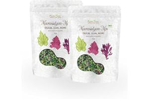 ‎PURERAW Meeresalgen-Mix Bio Algen-Flocken Getrocknet Atlantik - Dulse Ulva Meersalat Nori (Roh Vegan) Seetang Mischung, Umami-Würze, Salzersatz - Organic Raw Dried Seaweed Flakes | PureRaw 50g (=2x 25g)