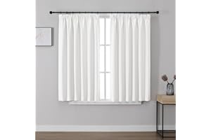 Joydeco Pencil Pleat Blackout Curtains 54 Inch Drop, Thermal Insulated Soft Short Window Treatment for Living Room Bedroom, Rod Pocket Ring Top Track Rail, Lvory White, 46 x 54 Inch - 2 Panels