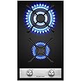 GASLAND GH30BF Glass Gas Cooktop, 2 Burners, Butane Gas Hob with Wok Burner, Built-in Gas Cooktop, 30 cm Black Glass Stove, Gas Cooker 5200 W, LPG/NG Convertible