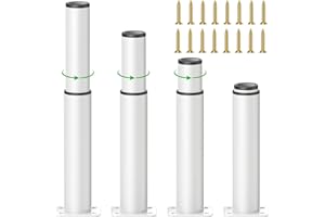 JOLIGAEA 4 Pezzi Piedini per Mobili Regolabili, 18cm Gamba per Mobili, Altezza Regolabile 0-150mm, Caricabile Fino a 800 kg, Gambe Tavolo in Metallo, Piedini per Armadietto Divano Letto, Bianco