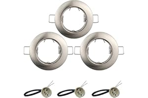 KingYH 3 Pack Round Recessed Spotlights Downlight Bezel Trim Ring Fitting GU10 Light Mounting Frame with GU10 Lamp Holder for Ceiling Spotlight MR16 and 50mm Bulb Halogen Light Fitting Silver
