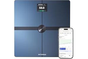 Withings Body Smart - Bilancia pesapersone con composizione corporea (peso, massa grassa, muscolare, ossa, acqua, indice di grasso viscerale), Bilancia digitale WIFI, fino a 8 utenti