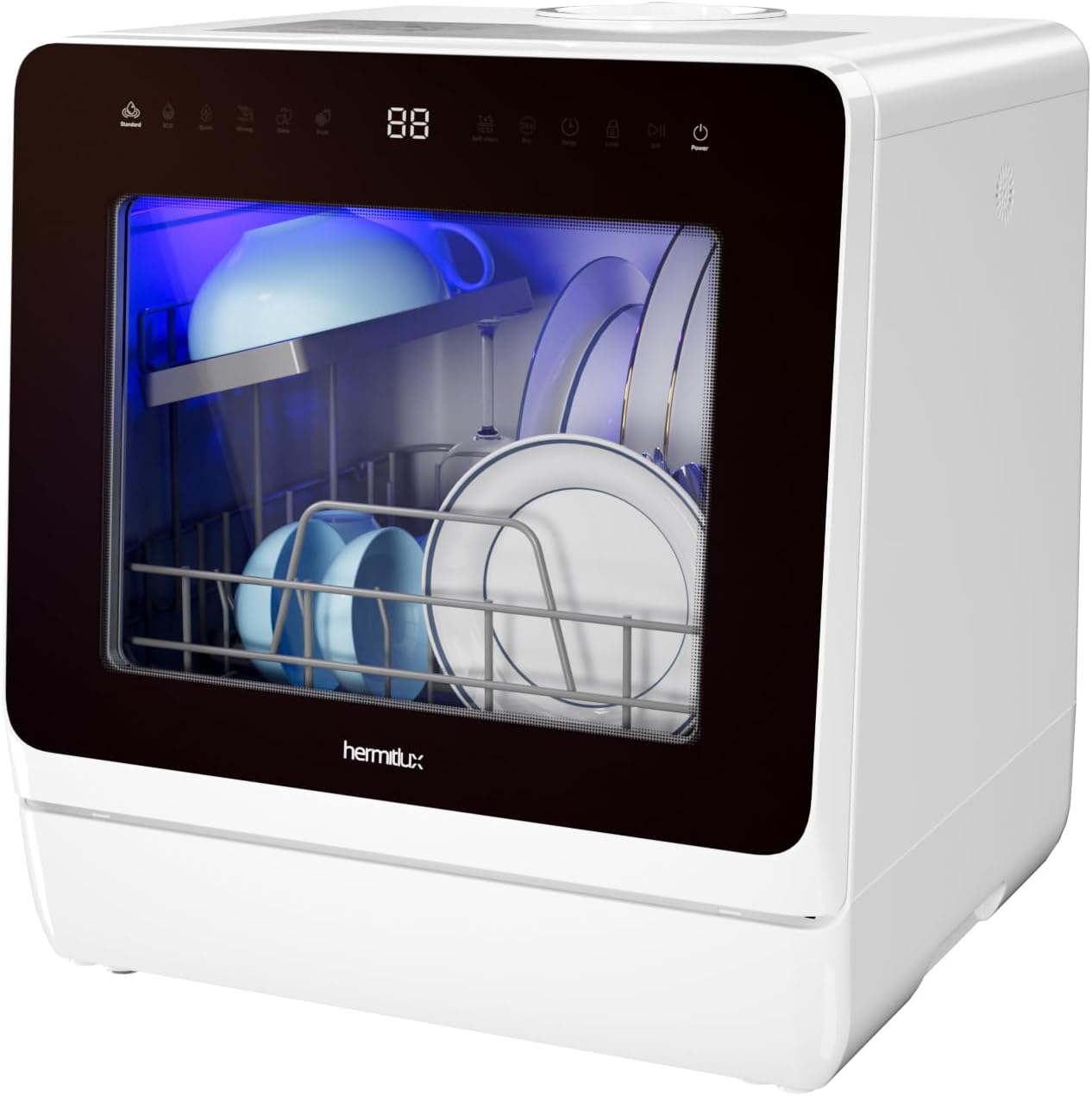 Hermitlux Table Top Dishwasher 7+3 Programmes, Mini Countertop Dishwasher with 5 Place Settings, Delayed Star Function & Child Lock