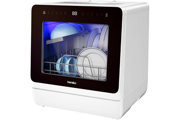 Hermitlux Mini lave-vaisselle de table 7+3 programmes de lavage, 5 couverts, réservoir d'eau intégré de 5L, fonction étoile retardée et sécurité enfant