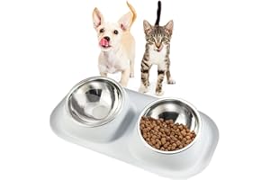 Suhaco Double Dog Bowl Raised Dog Food Bowl Non Slip Stainless Steel Double Bowls with Non-spill for Small Dogs and Cats (Grey)
