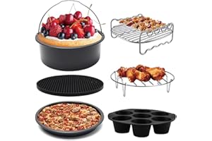 Guowall Accessori Friggitrice ad Aria, 6 Pezzi Accessori Airfryer, Nero