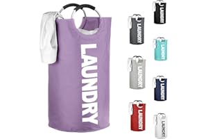 IHOMAGIC 85L Ceste per la Biancheria con Manico - Portabiancheria Pieghevole Salvaspazio, Portabiancheria facile da trasportare, Multifunzione Cestino Portabiancheria per dormitorio, campeggio (Viola)