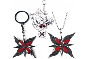 DAOWIN Genshin Impact The Knave Schlüsselanhänger Halskette 3 Stück Ruby Cool Cool Anhänger Set Arlecchino Cosplay Charms