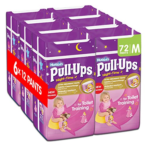 Huggies Pull-Ups Night-Time for Girls, Medium, 12 Pants for Toilet Training (Pack of 6, Total 72 Pants)