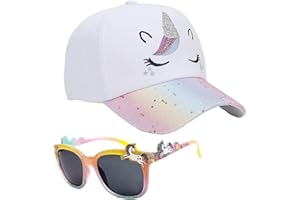 Matreeglam Girls Unicorn Baseball Cap, Adjustable Snapback Cap, Unicorn Pink White Baseball Cap with Sunglasses, Kids Caps for Outdoor Sports Summer