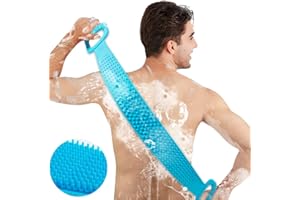 INMORVEN Silicone Back Scrubber for Use in Shower,Extended 76cm Brush Exfoliating Body Scrubber for Men and Women,Spa Massage Skin Care Tool, Long Lasting and Easy to Clean.(Blue)
