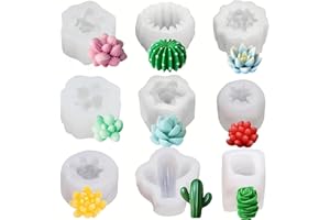 pekifaves 9 Pieces Succulent Silicone Moulds Casting Moulds, Cactus Mould Candles DIY Moulds Silicone Set, 3D Succulent Silicone Moulds for DIY Cake Decoration