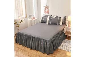 CXLT Gonna per Letto Mantovana per Letto Copriletto Arruffato per Letto Matrimoniale/Singolo Coprimaterasso Lenzuolo Antiscivolo con Volant 38 Cm Lenzuolo Decorazione Camera da Letto,Grey-180x200cm