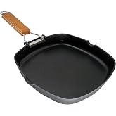 WECOOK! Ecostone Grill Induction Smooth 9.4 x 24 cm, Non-stick ILAG PFOA-free, Cast Aluminum, 5 mm Thick, Folding Wooden Hand