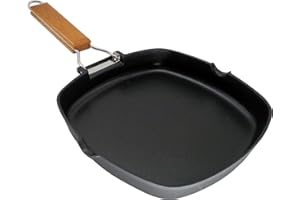 WECOOK! Ecostone Poêle à Griller Induction Lisse, 20 x 20 cm, Antiadhésive ILAG Écologique sans PFOA, Fonte d'Aluminium, Épaisseur 5 mm, Poignée en Bois Pliable, Vitrocéramique, Gaz