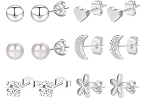 RANKEEF 4/6 Pairs Sterling Silver Stud Earrings for Women Hypoallergenic Lightweight Silver Stud Earrings Set Cubic Zirconia Sleeper S925 Silver Studs Earrings For Women