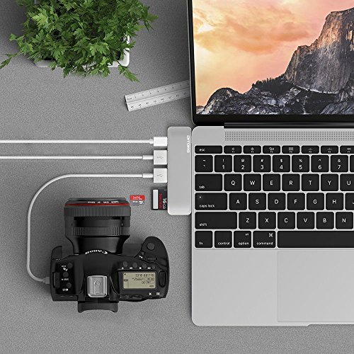 DITONG 5 in 1 USB C Hub Type-C USB 3 0 Pro Multi-Port Adapter Aluminium mit 2 USB 3 0 Ports  SD MicroSD   TF Kartenleser Slot und USB C Ladeanschluss 