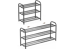 ‎XIANGLV Schuhregal Schmal Ausziehbar Platzsparend Schuhregal Adjustable Expandable Klein Metall Schuhschrank Schwarz Schuhablage Schuhaufbewahrung DraußEn SchuhstäNder Diele Outdoor Camping Flur (3 Etagen)