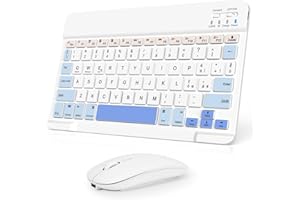 Nsyee Set Tastiera e Mouse Wireless, Tastiera Bluetooth Tablet Portatile Sottile Ricaricabile Universale per iPad/Tablet/PC/iOS/Android/Windows/Samsung Tab/Lenovo, Layout Italiano,(Bianco e Blu)