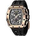 TSAR BOMBA Watches For Men - Chronograph Japanese Movement Sapphire Glass - 50M Waterproof Men's Watch - Square Tonneau Wrist Watches Silicone Band Luminous Calendar Luxury Gifts for Men
