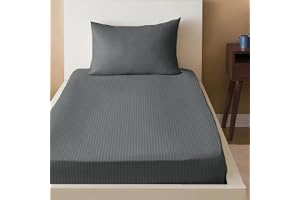 Sleep Well Microfiber Stripe Fitted Sheet with Pillowcase Set - 90x200+17cm (Grey)