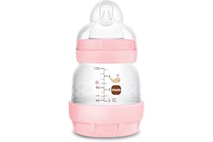 MAM Biberon Easy Start 130 ml, Biberon anticolica per allattamento misto che riduce le bolle d'aria e il rischio di coliche, Accessori neonati autosterilizzanti e con tettarella misura 1, Rosa