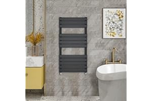 Warmehaus - Minimalist Heated Towel Rail Radiator Bathroom Flat Panel Black 1200 x 450mm - Modern Central Heating Space Saving Radiators - Perfect for Bathrooms