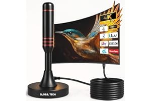 GLOBAL TECH Indoor TV Aerial - High Gain Portable Digital TV Aerial Freeview HD TV Antenna with Magnetic Base & 9.8ft Coax Cable for All TVs
